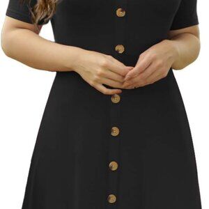 Women’s Plus Size Summer Dress Short Sleeve Button Down Casual Knee Length
